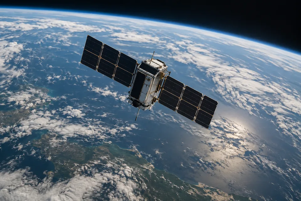 An observation satellite above the Earth's atmosphere.