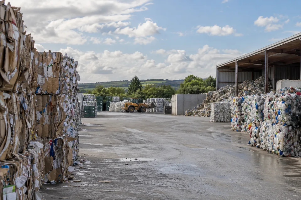 Sorted materials at a waste management and recycling facility.